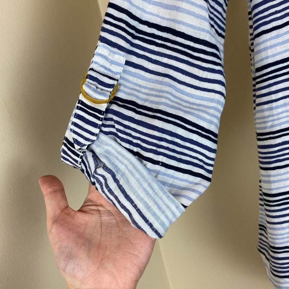 ELLEN TRACY 100% Linen Striped Blouse women size medium - Picture 4 of 5